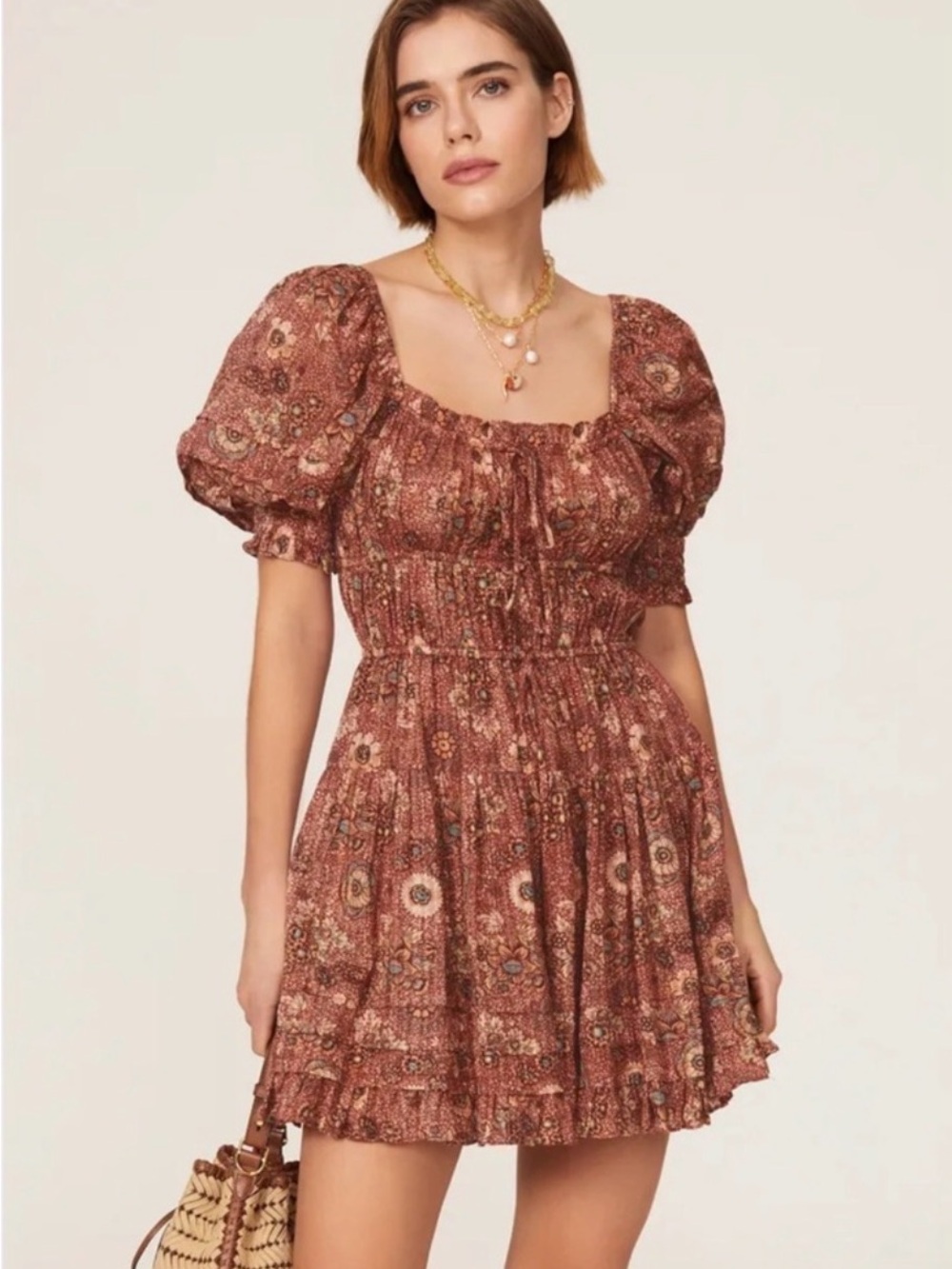 Ulla Johnson Juniper Dress Rosebud Floral Puff Sleeve Smocked Midi Dress Size 0